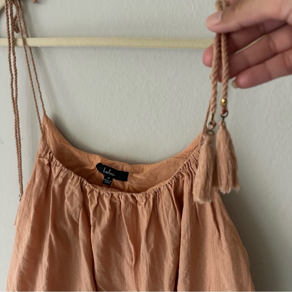 Lulus Dreaming of Sunshine Tassel Tie Strap Bohemian Coastal Tunic Dress Size M - Picture 6 of 10